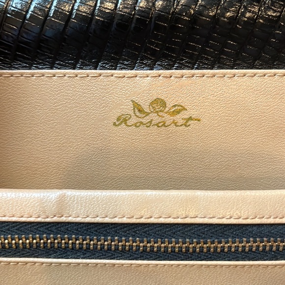 Rosart Vintage Satchel Black Handbag Embossed Croc & Handel with Gold Roses - Picture 11 of 16